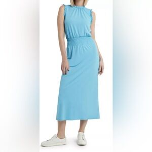 NWT very stylish Black Halston Smocked Waist, Sleeveless Midi Dress.  Size L